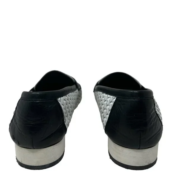 Chanel Classic Academia Black White Woven Leather CC Logo Loafer Slip On Flats - Picture 9 of 16